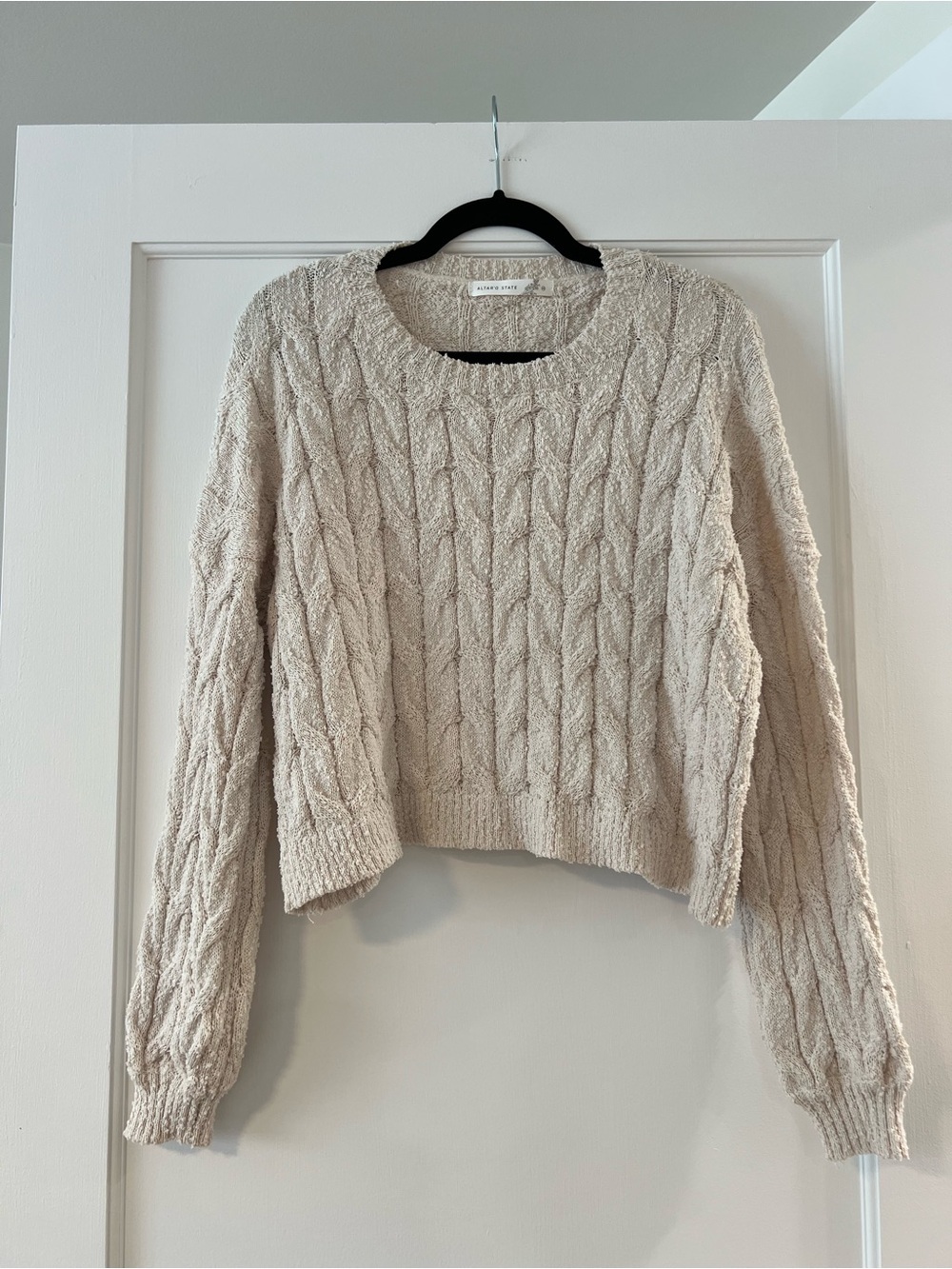 Lightweight Summer Sweater Altar'd State Cream Cable Crewneck